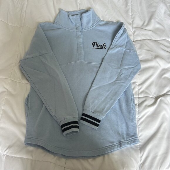 VS Victorias Secret Pink 1/4 Button Up Pullover Sweatshirt Light Blue Womens XS - Picture 1 of 7
